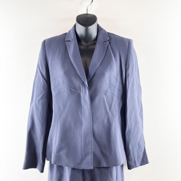 John Meyer Two Piece Wool Blend Pant Suit Blazer Wide Leg Trousers Navy Blue - Picture 4 of 16